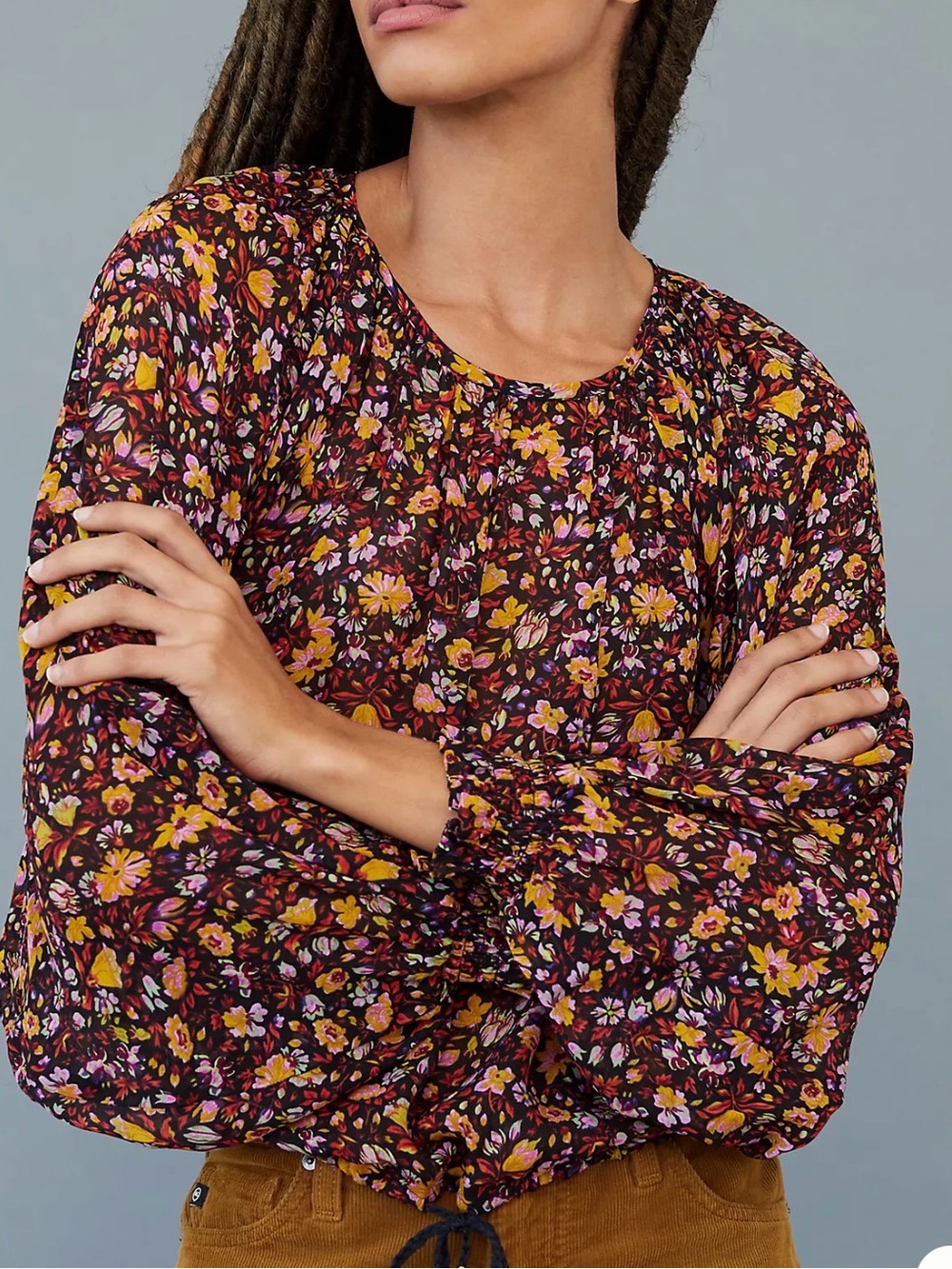 Anthropologie Pauline Balloon Sleeve Blouse with Pink & Mustard Accents